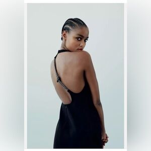 Zara Women Midi Dress Size M Black Shiny Halter Neck Cocktail 8620/707 NWT